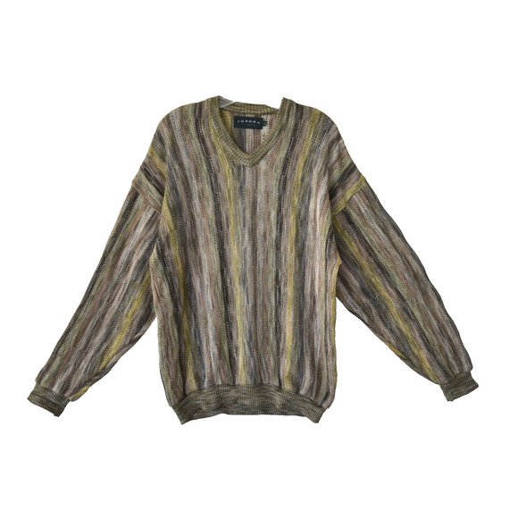 A8 Auth TUNDRA Coogi Style Cotton Knit Multicolor V Neck Pullover Sweater Sz XL - Picture 1 of 6